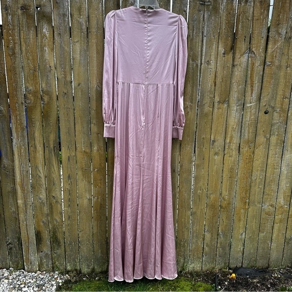 NWT Ieena for Mac Duggal Satin Surplice Bishop Sleeve Ruched A-Line Gown Sz 4 - Picture 15 of 16